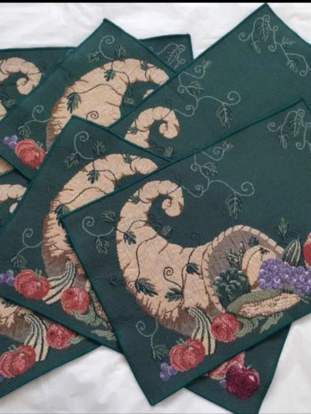 Set of 6 Tapestry Placemats Fall Harvest Cornucopia Table Decor 'Horn Of Plenty'